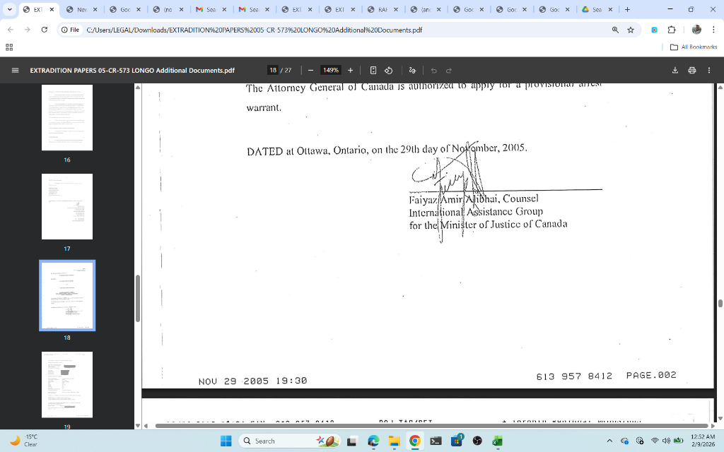 Faiyaz Amir Alibhai Counsel signature · Ottawa Ontario November 29 2005