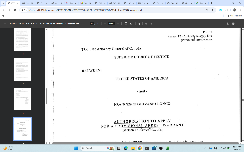 Form 1 Section 12 Authorization to Apply for Provisional Arrest Warrant