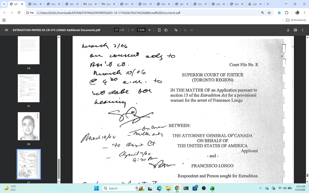 Handwritten court notes dated March 2 2006